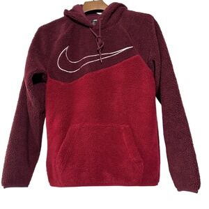 NIKE Sportswear Swoosh Sherpa Pullover Lined Hoodie NIGHT MAROON BV5314-681 XS